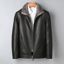 2021 Autumn Winter Haining imported deerskin leather mens leather down jacket liner mink collar thick jacket jacket