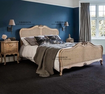 American country log rattan bed creative carved rattan double bed Nordic solid wood retro hotel showroom furniture