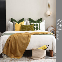 Modern-like inter-board original bed pint white green yellow round leather holding pillows Jurassic themed childrens bedding