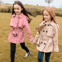 Childrens windbreaker foreign style girl 2021 spring new net red in the big boy British wind spring and autumn coat short waist