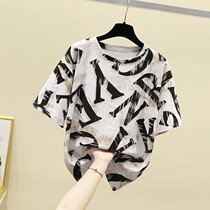 Pure cotton short-sleeved t-shirt womens summer 2021 new Korean loose short section printed round neck half-sleeved top ins tide