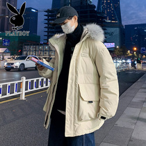 Playboy medium long down jacket men thick warm hooded winter clothing trend winter light coat mens clothing