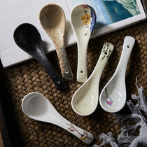 Japanese small household underglaze color spoon hand-painted ceramic spoon rice spoon soup spoon dessert spoon home hotel tableware
