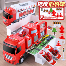Childrens toy car suit all types of car boys fire truck Deformation Big Truck 3-year 4 old Transport for small cars Double