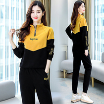 Sportswear suit womens ins spring dress 2022 new Korean version Conspicued Big Code Casual 100 lap little footed pants Two sets