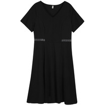 1 (Summer live on the new)Fat mm thin belly skirt large size womens temperament V-neck short-sleeved dress