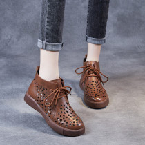 Hollowed-out Martin boots female Inn Wind High Help cool boots 2022 Summer new genuine leather breathable retro flat bottom short boots