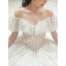 French main wedding dress 2021 new bride summer word shoulder pregnant woman luxury big tailed tail small man thick arm