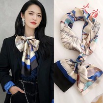 Narrow long small silk scarf womens spring and summer western style fashion Korean wild decorative scarf Scarf long square towel