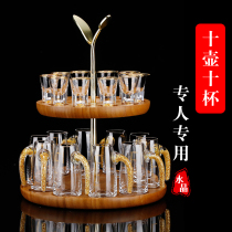 Chinese style gold foil white wine cup set Household lead-free crystal wine dispenser Bullet cup mouthful cup wine cup shelf
