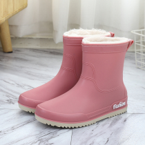 Autumn and winter warm rain shoes womens middle tube rain boots four seasons non-slip waterproof plastic shoes cotton shoes short barrel cotton water shoes