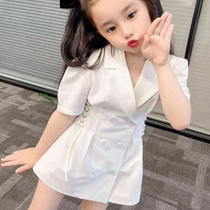 Girls short-sleeved suit 2021 summer childrens clothing Middle and large childrens dress Korean version of childrens suit skirt Little girl skirt
