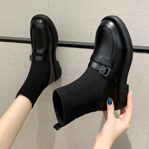 Slim Skinny Socks Boots Flat Bottom Short Boots Woman 2022 Chunqiu New Lionstocking Martin boots knitted elastic Inron small leather shoes