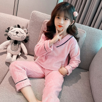 Autumn and winter girls pajamas thickened flannel middle child coral velvet pajamas little girl childrens home clothing set