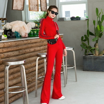 Red Sports Suit Women Spring Autumn 2022 New Tide Cards Fashion Plus Suede Thickened Casual Vee Two Suits