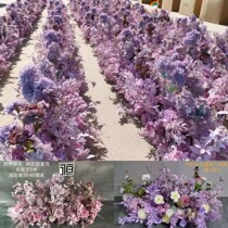 Wedding props simulation purple floral arrangement of flowers long road leading flowers Forest romantic wedding background decorative silk flowers