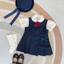 SonnyKids Girls Japanese College Style Uniform Kindergarten Suit Suit Short sleeve Sundress Imported light satin material