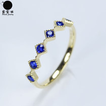 18K gold natural royal blue treasure stone row ring Princess Sisi square group inlaid color gemstone ring tail ring