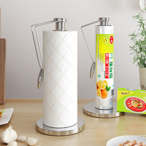 Stainless steel kitchen tissue holder oil absorption paper roll paper holder desktop vertical non-perforated plastic wrap shelf creative