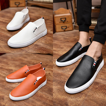 Casual shoes mens pedal waterproof trendy shoes leather small leather shoes mens Korean version of the trend all-match lazy Doudou shoes