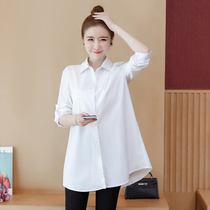 Maternity shirt Business dress top Loose large size autumn dress medium long white frock long sleeve spring and autumn shirt