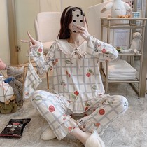 Long sleeve pajamas female Korean cartoon cute ins new pajamas set thin girl casual large size home wear