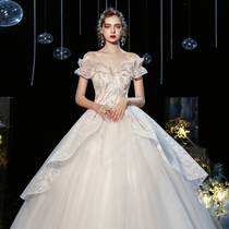 Light main wedding dress 2021 new bride shoulder French Super fairy temperament forest line simple go out gauze thick arm
