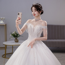 French main wedding dress 2021 new bride temperament shoulder princess palace style Senior sense luxury go out gauze