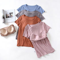 Pajama women with chest pad pajamas one-piece short-sleeved blouse Mudell ladies summer home wear