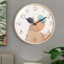 TQJ silent solid wood wall clock Nordic living room home fashion clock wall ins simple radio wave quartz clock