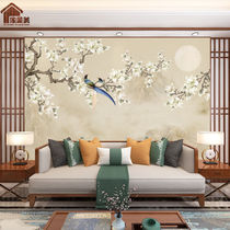 Bamboo and wood fiber new Chinese flower and bird TV background wall living room bedroom tea room background wall panel quick-fitting buckle plate