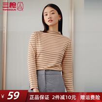 Three Gun Autumn Clothes Women Fashion Ocean Qi Autumn Winter Long Sleeves 100 Hitch Cotton Striped High Collar External Wear Warm Blouses Undershirt