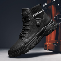 Martin boots mens tooling autumn new mens shoes snow desert black retro locomotive short boots Waterproof high-top leather shoes