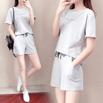 2021 fashion cotton short-sleeved shorts two-piece set womens summer loose thin running clothes leisure sports suit