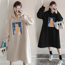  Autumn and winter Korean large size maternity loose dress Western style thick and velvet sweater 200 kg bottoming shirt tide
