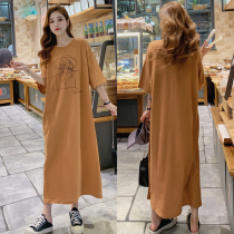 Summer new Korean version of the large size maternity dress loose thin dress Western style over-the-knee long skirt Pregnancy T-shirt tide