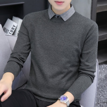 Fake two sweater men Spring and Autumn Winter new slim trend shirt collar knitted base casual mens sweater