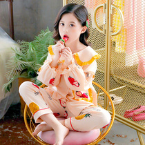 Childrens girls pajamas spring and autumn cotton children long sleeve cartoon set Girls baby princess home clothes