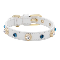 Multi-color optional blue turquoise Czech Diamond White jewel rivets Achir leather pet collar cat dog collar