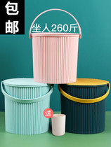 Bath bucket stool plastic thickened can sit kindergarten home bathroom portable laundry storage bucket with lid fishing bucket