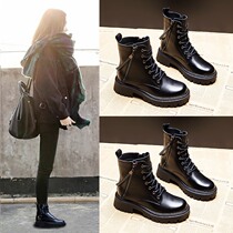 Leather Martin boots female little man 2021 New Inner height boots spring and autumn single boots explosive British style boots