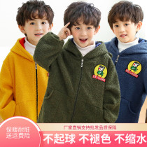 Childrens Teddy velvet autumn and winter smock baby anti-dirt long sleeve zipper blouse down jacket plus velvet padded velvet