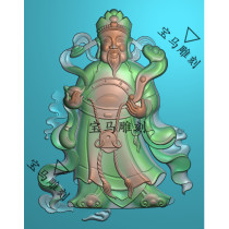 Jade carving figure jdp computer engraving exquisite carving figure wood carving figure Formal station God of wealth holding Ruyi ingot Fu Lu Shou