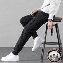 Work clothes down pants men wear light and thin warm casual trousers mens winter Korean version of the trend white duck down cotton pants