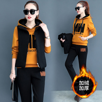 Tide brand CVY sports suit women 2021 autumn and winter New padded velvet velvet slim casual wear three sets