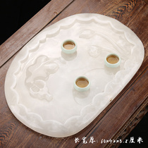 Natural jade stone tea tray Stone tea table tea table carved dragon kung fu tea set handmade Chinese retro European drainage