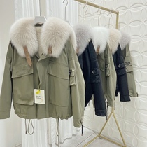  Anti-season parker suit female navy collar 2020 winter new short tooling otter rabbit hair liner fox fur grass jacket