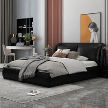 Real leather bed double Nordic Italian full solid wood bed master bedroom simple modern light luxury small apartment high Box storage wedding bed