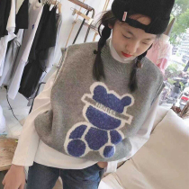 CUHK Childrens clothes 2022 Spring clothes new girl sweaters vest childrens knitted sweatshirt waistcoat Korean version of the tide