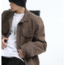 GRNL original three-dimensional wide-shoulder architectural sense of mens and womens coat dark flower vintage cushioned shoulder short jacket black coffee